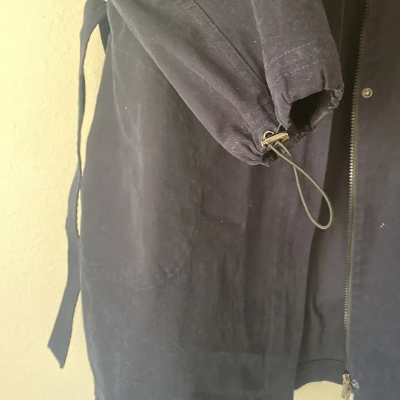 Lafayette 148 sz L navy cotton jacket snap and zip front with belt hooded EUC - Picture 4 of 5